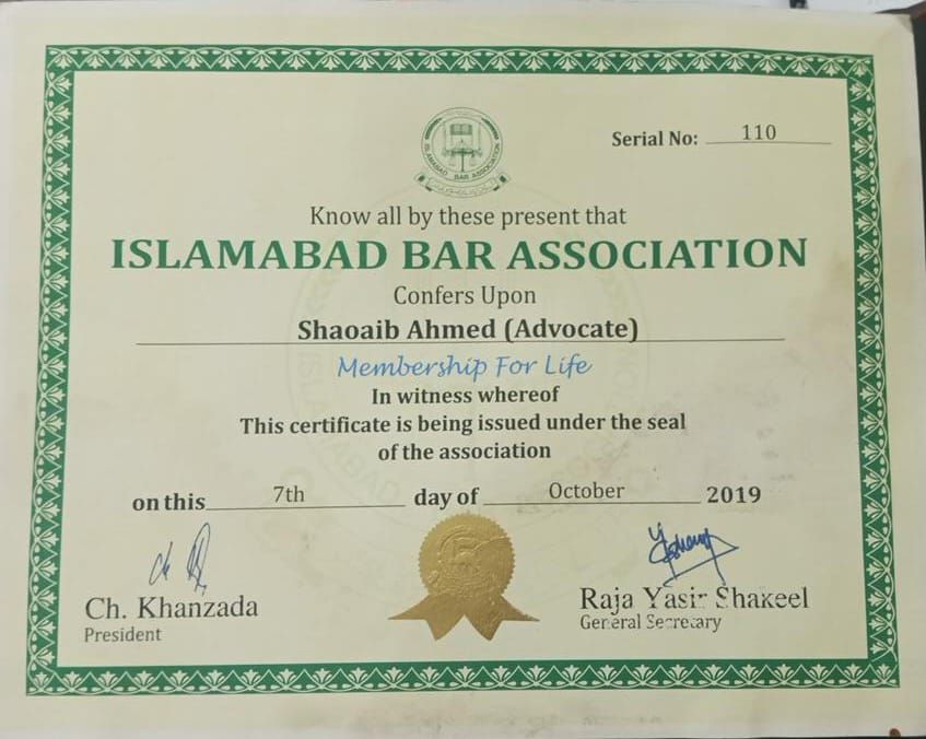Islamabad Bar Association Lifetime Membership